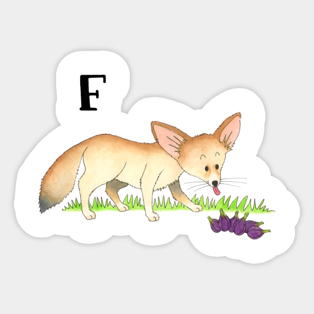 F is for Fennec Fox Sticker by thewatercolorwood